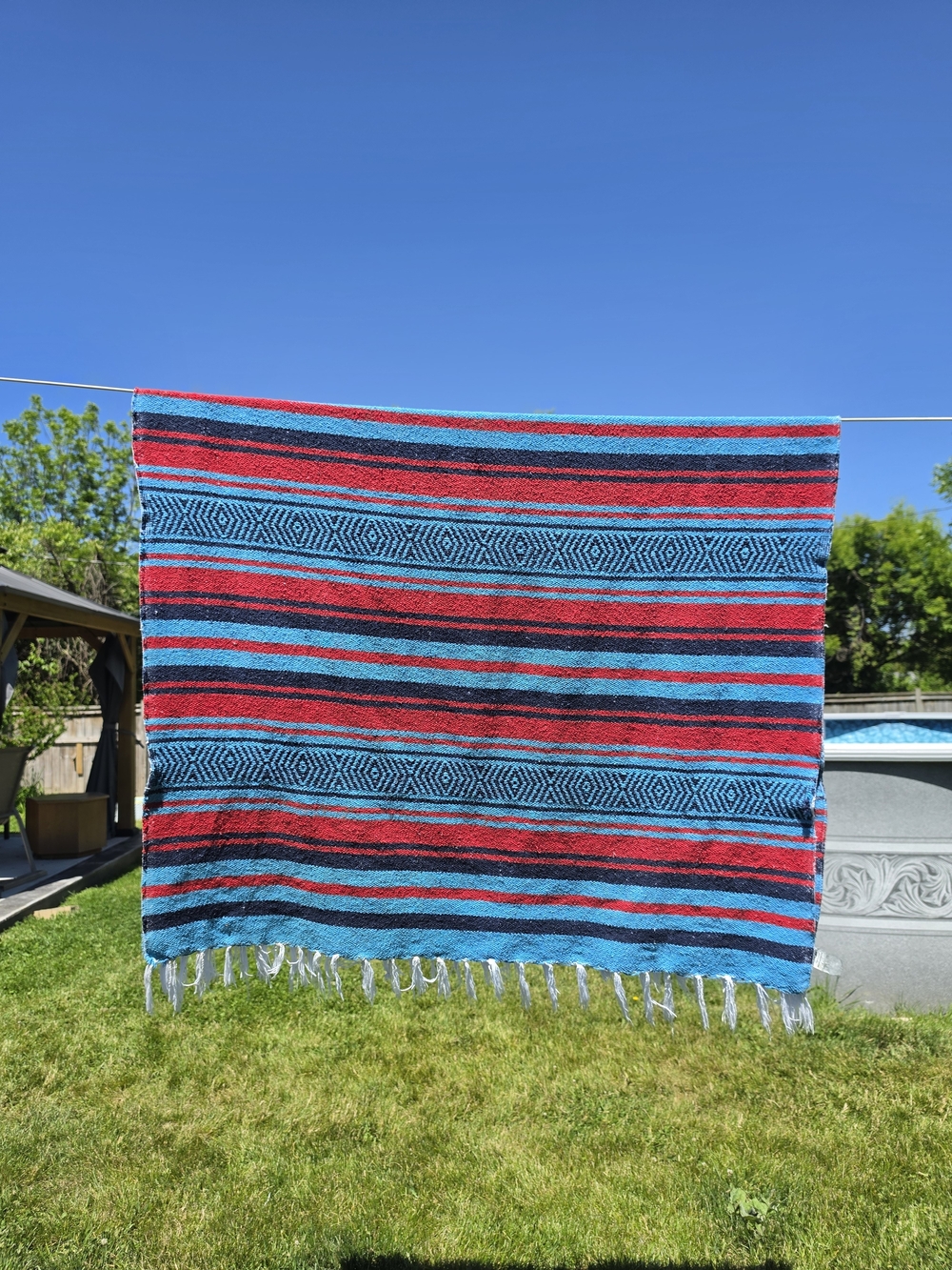 Vtg Authentic Mexican Falsa Woven Blanket Southwest Colorful Throw  72”x48”
